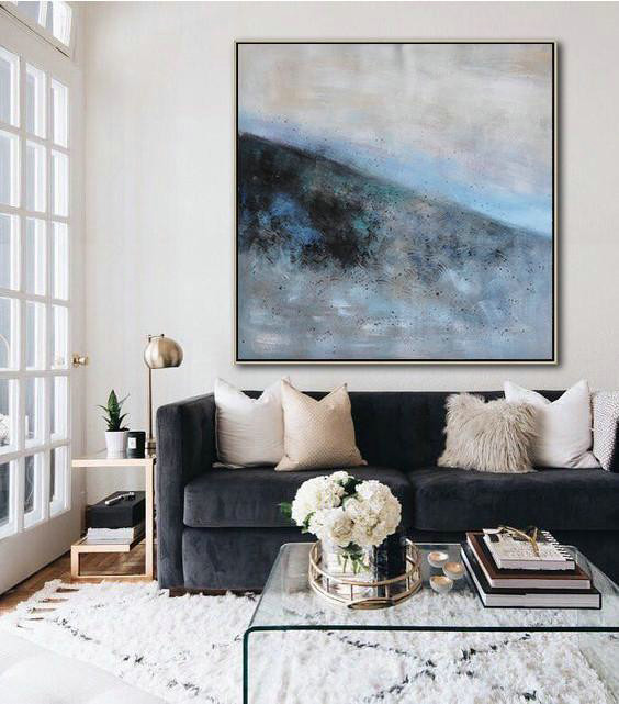 Original Abstract Painting Extra Large Canvas Art,Oversized Abstract Landscape Painting,Canvas Paintings For Sale,Gray,Blue,Black.etc